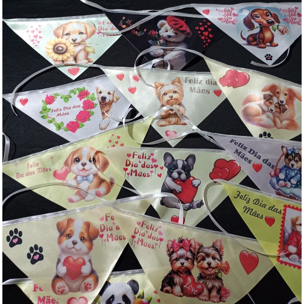 Bandana para cães e gatos kit 50 peças- tema  Dia das Mães, atacado- pet shop, banho e tosa tamanho M (14x28)