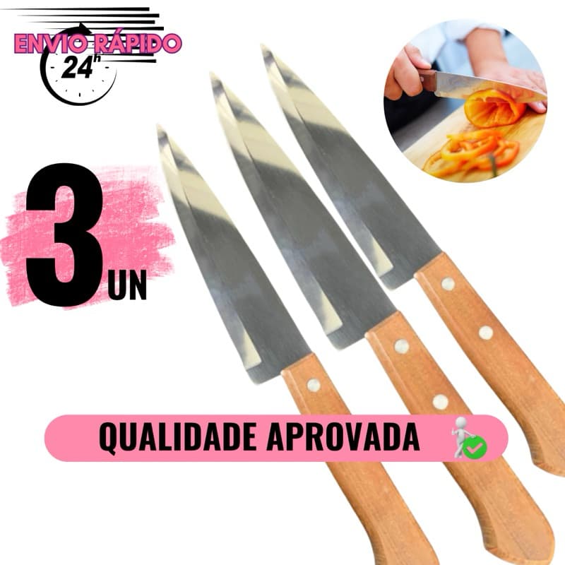 KITs DE 3 OU 2  FACAS DE CARNE LEGUMES PEIXEIRA DE INOX 6 '' CABO MADEIRA