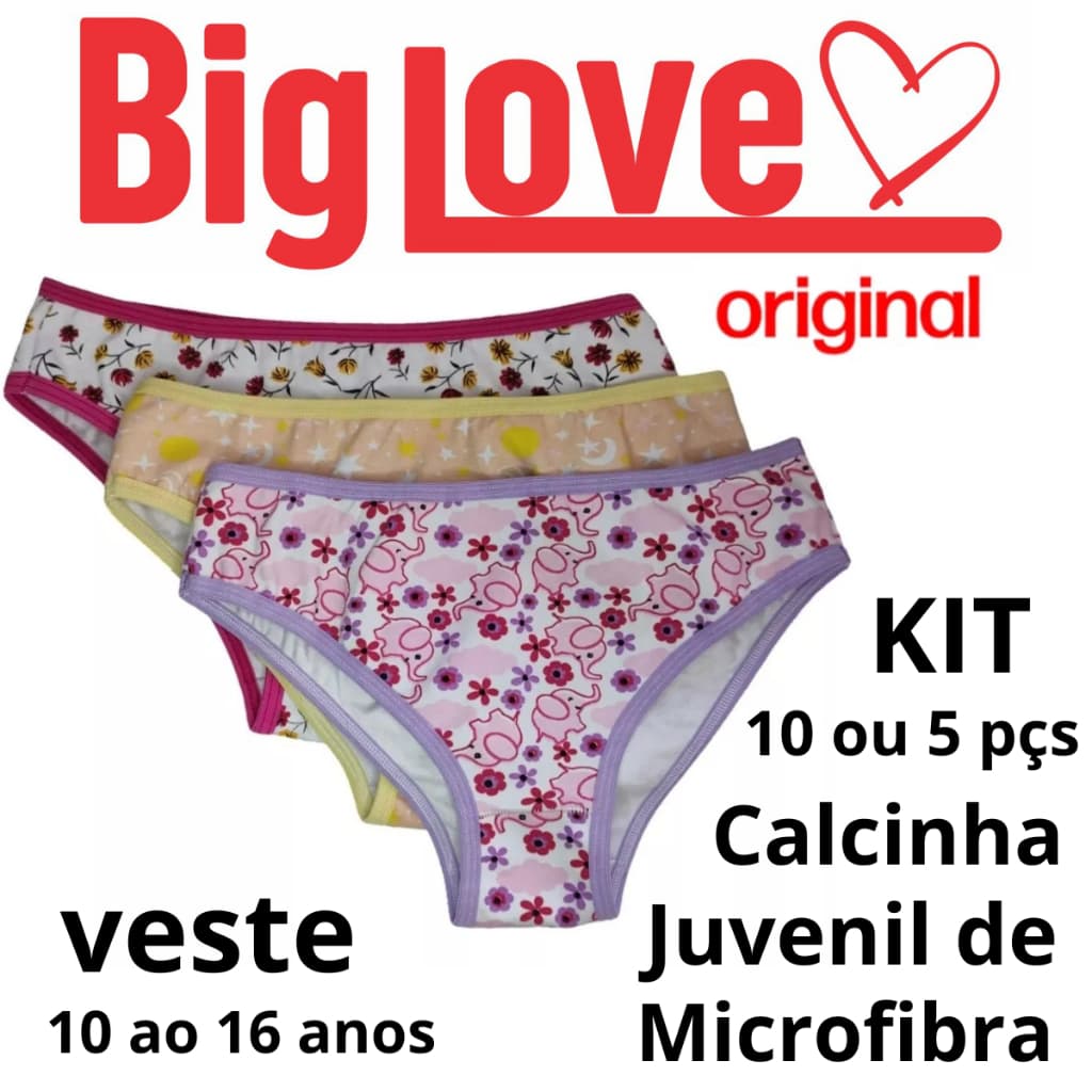 Kit Calcinha Juvenil Microfibra Menina Moça com forro 100% algodão Tamanhos 10 ao 16 anos Ref:030