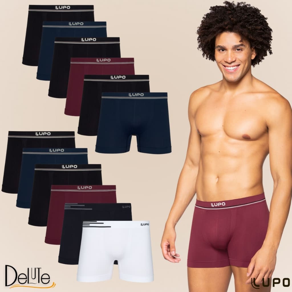 Kit Com 6 Cuecas Lupo Boxer de Microfibra Sem Costura Box Masculina Adulto Original