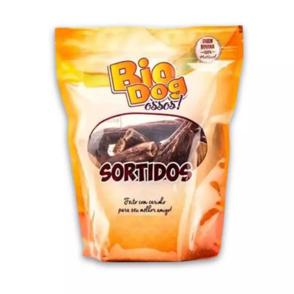 Kit 2un Petisco Snack Sortido Bio Dog Para Cães Natural Bovino 300g Ossos Sortidos
