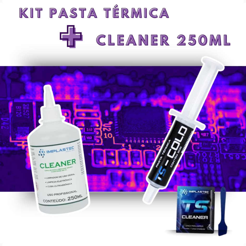 Kit Pasta Térmica TS-Cold 4g + Cleaner 250ml Limpador de Componentes Eletrônicos Implastec