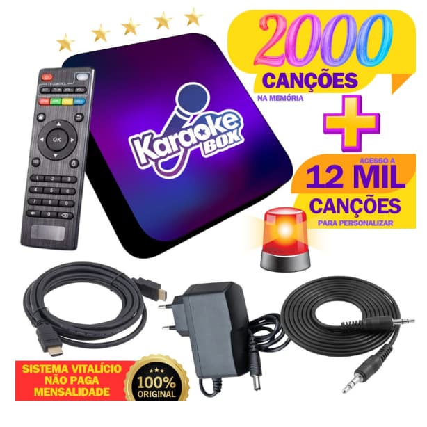 Karaokê Box Com Pontuação + 2000 Canções + 12Mil Músicas Para Personalizar + 2 Mic c/fio
