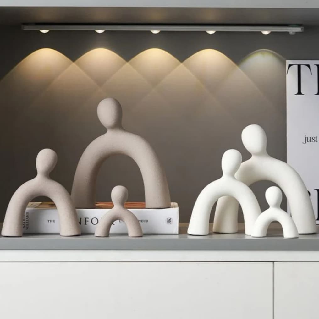 Estátua Família de 3 Grande 28cm Nórdico Abstrato Branco Para Casa Decoração, Sala de estar, Escritório