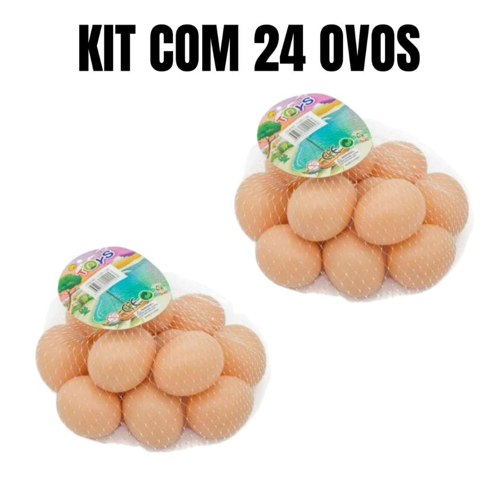 Kit 24 Ovos Caipira de Plástico Ovo Falso Indez Galinheiro Brinquedo