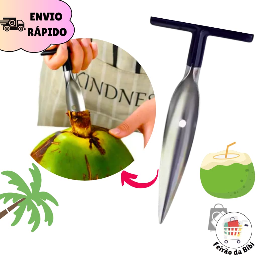 Furador Abridor de Coco Manual Aço Inox Cabo Plástico