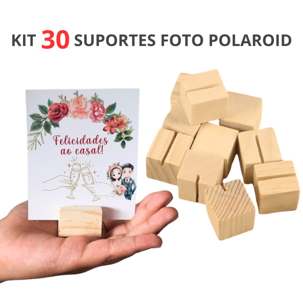 Kit 10 / 20 / 30 / 50 Mini Suporte Porta Retrato Madeira Foto Polaroid Decoração Lembrancinha