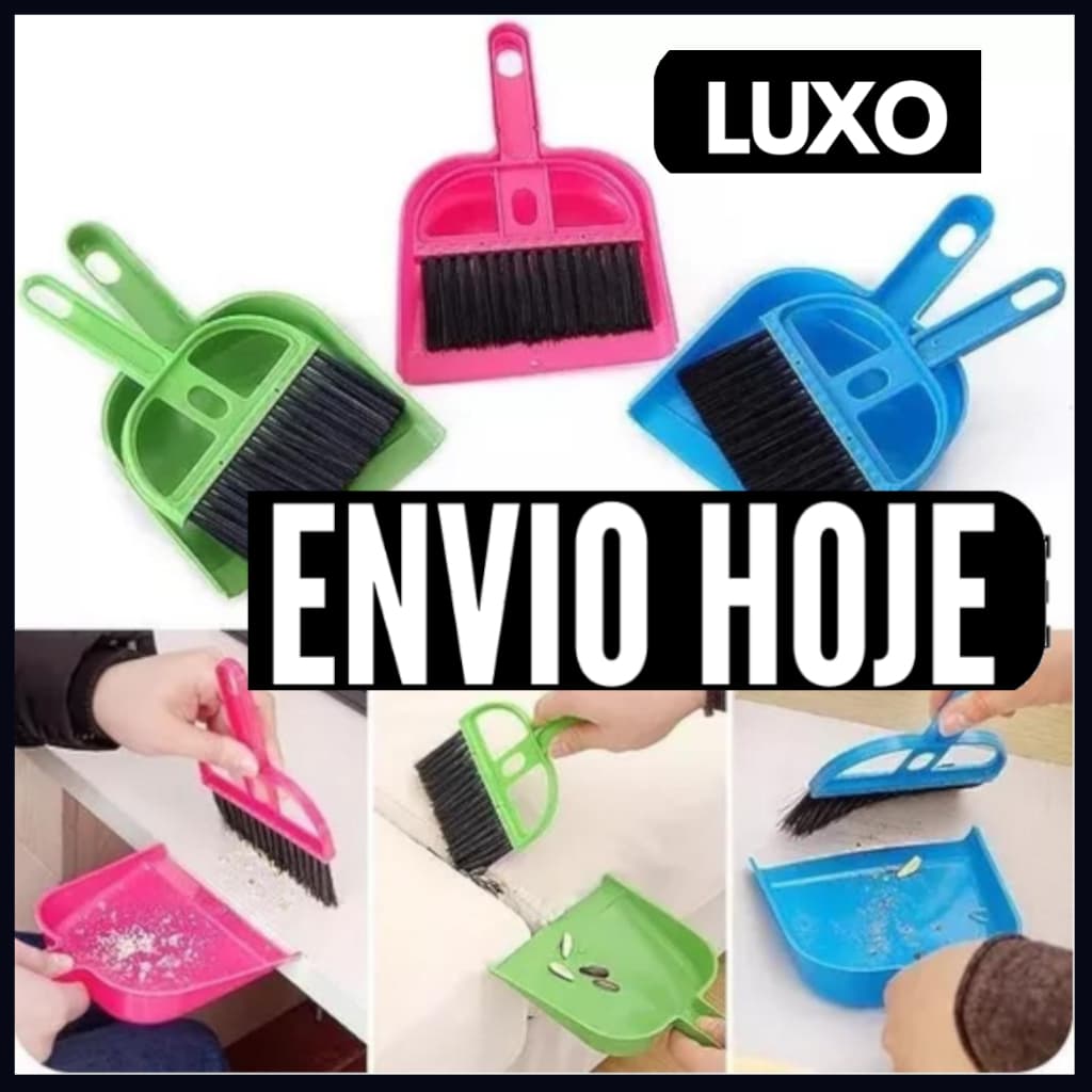 OFERTA KIT 5, 3, 1 Mini Vassoura E Pá Para Mesas Limpeza Armário Cantos Teclado Color Envio Imediato