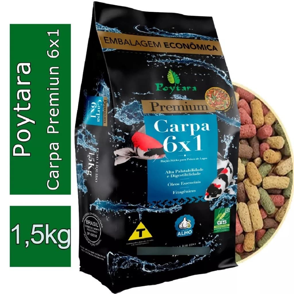 Ração Para Carpas Poytara 6x1 Sticks Premium 1,5kg Com Alho Sticks Para Peixes Carpas Lagos Aquarios