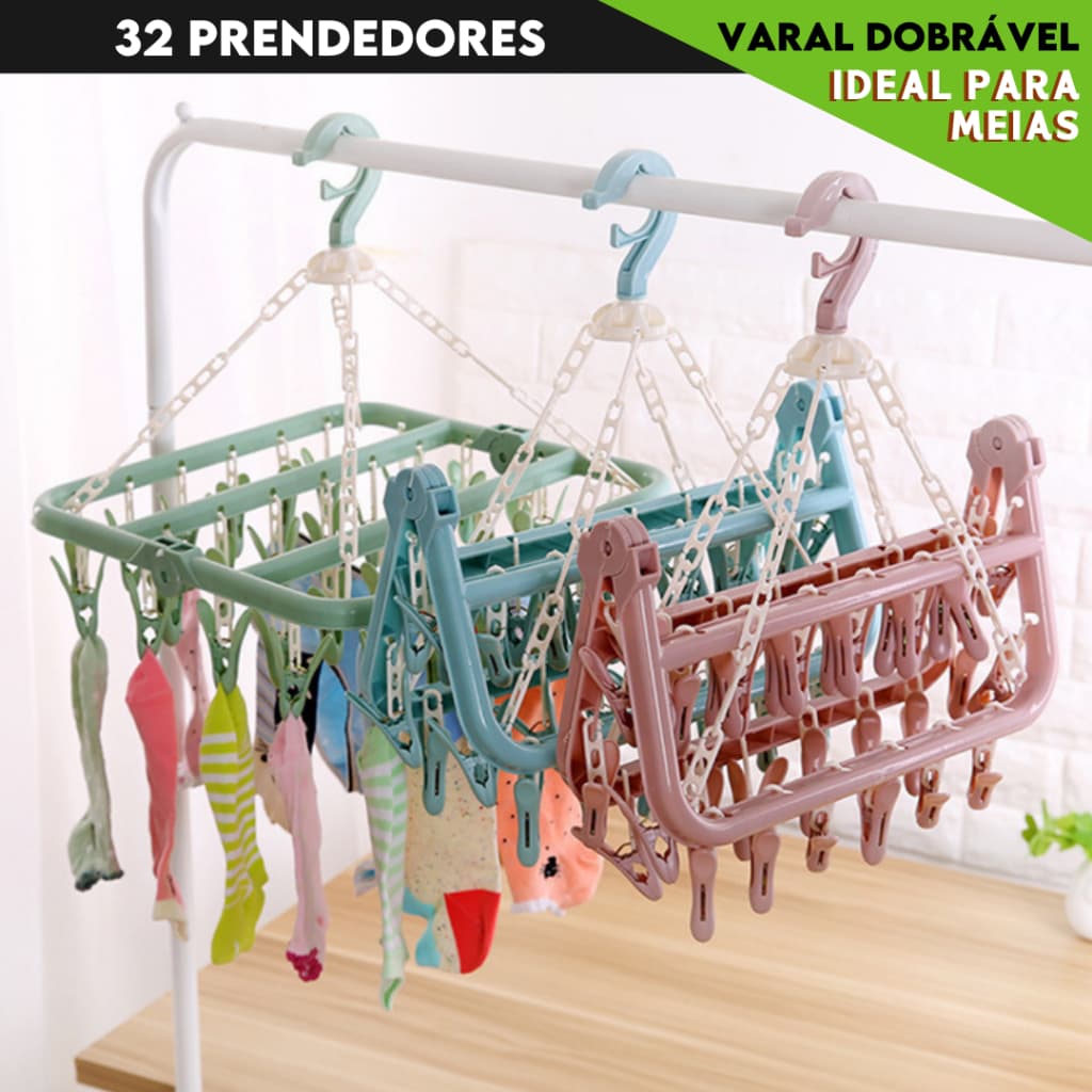 Varal de Roupas Íntimas Dobravel Com 32 Prendedores -  Meias, Calcinhas e Cuecas - Nosso Lar