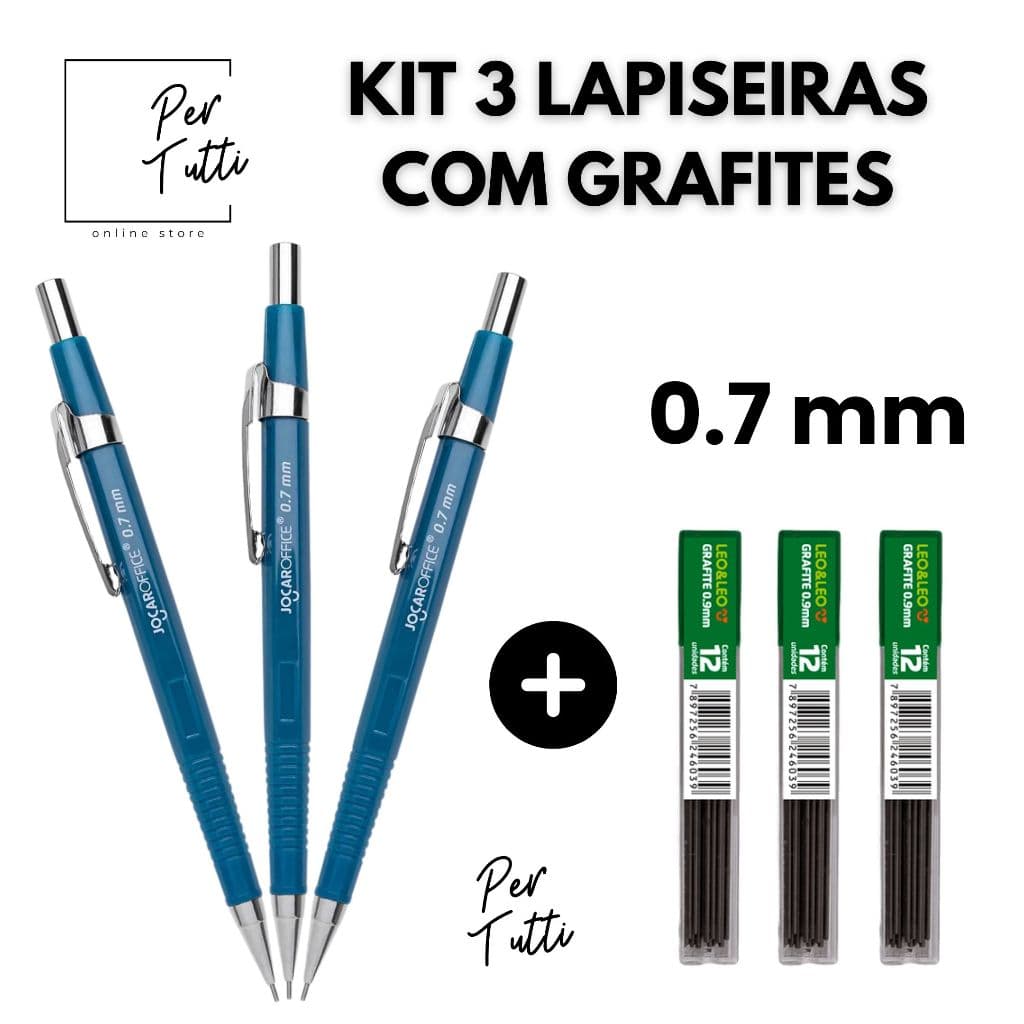 Lapiseira técnica 0.7 Jocar Office + Tubo de Grafite HB - Kit 3 unidades