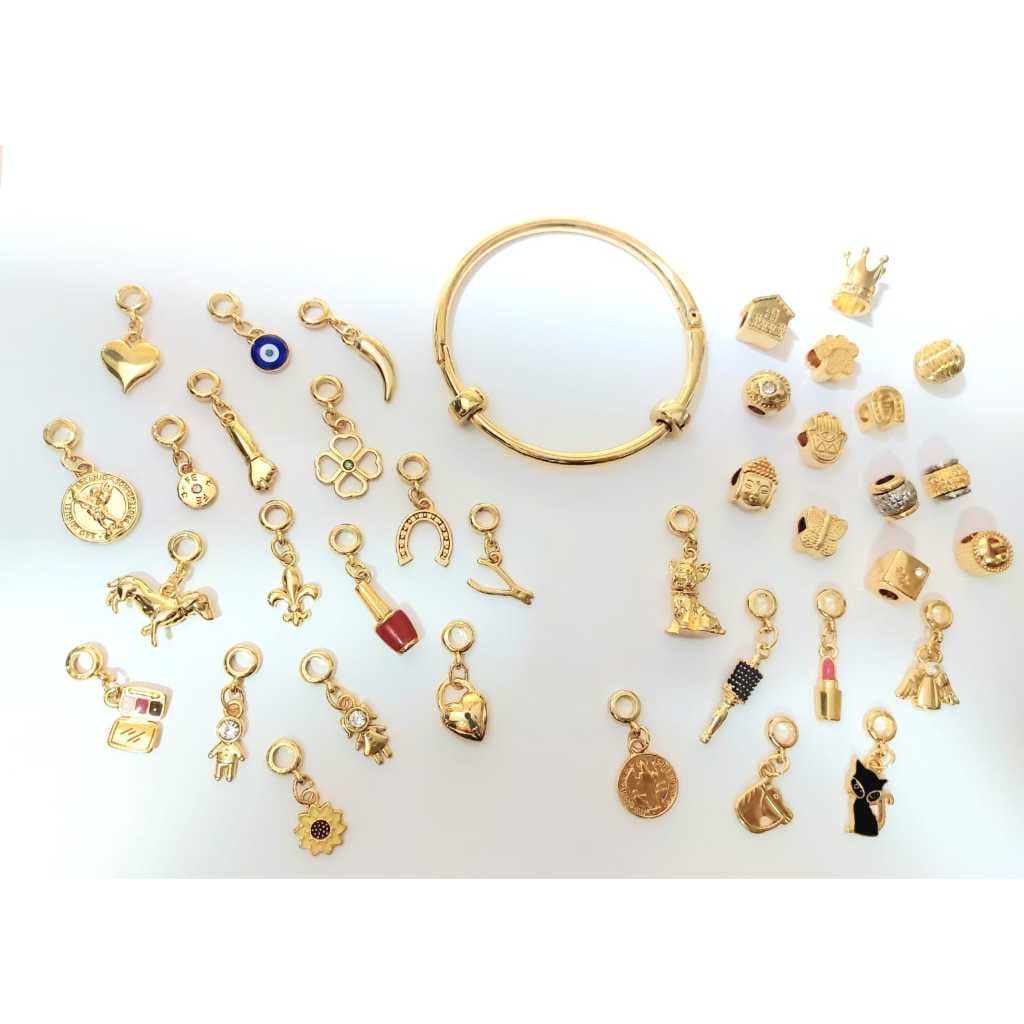 Monte Seu Bracelete Personalizado Com Berloques Charms Pingentes Banhado a Ouro 18k