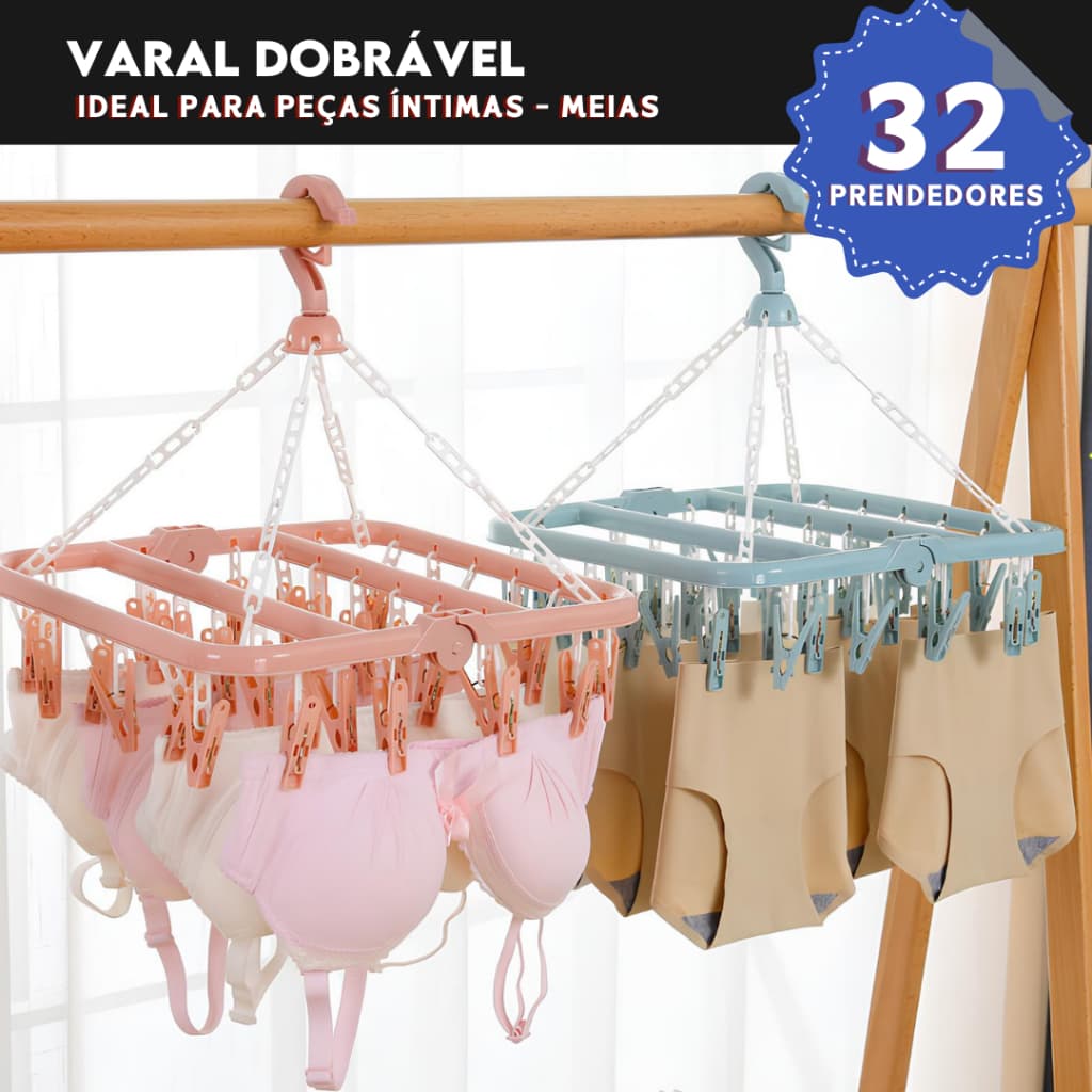 Varal de Roupas Íntimas Dobravel Com 32 Prendedores -  Meias, Calcinhas e Cuecas - Mazzal