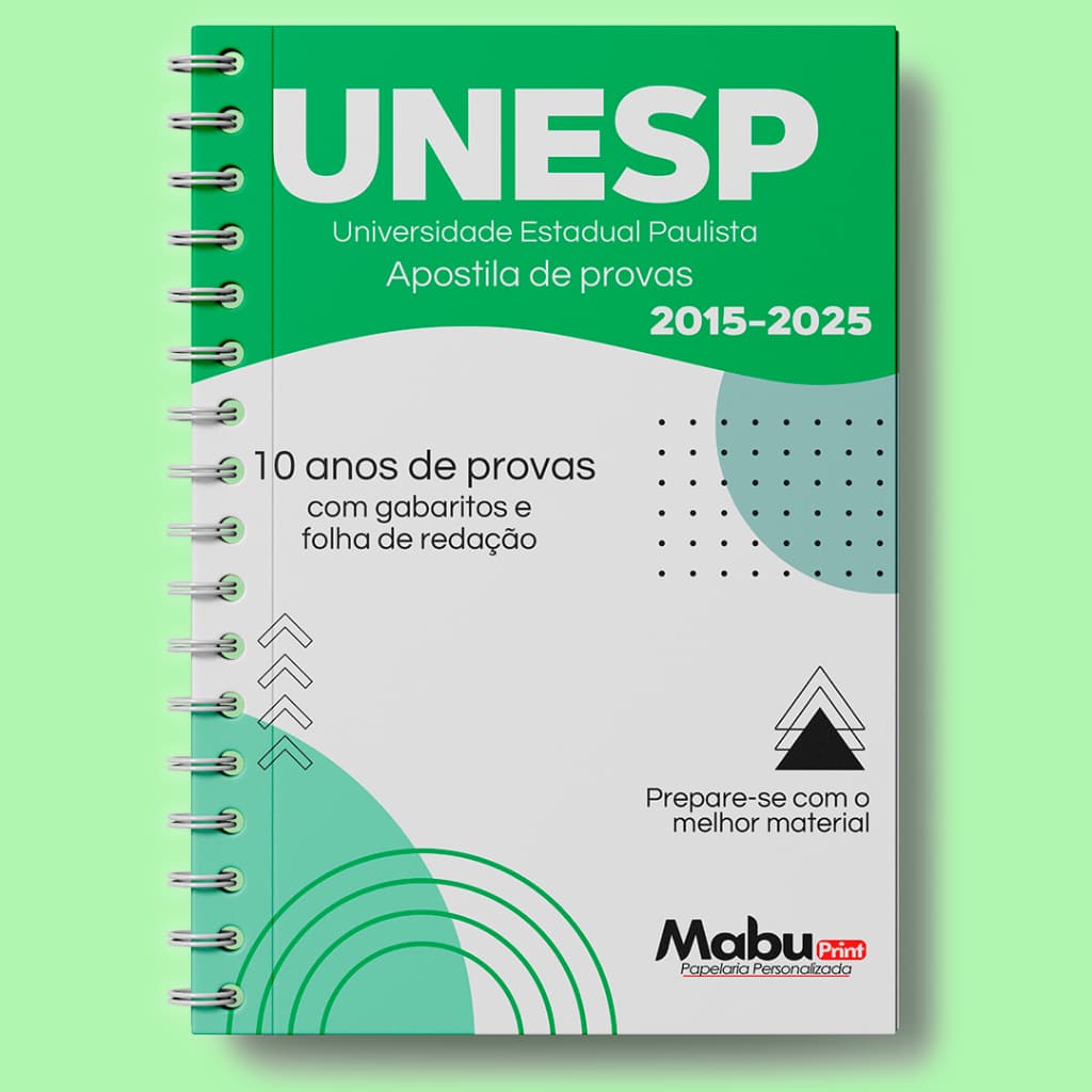 Apostila de Provas UNESP 2015-2025 com 10 ANOS de Provas + Gabaritos (1ª fase)