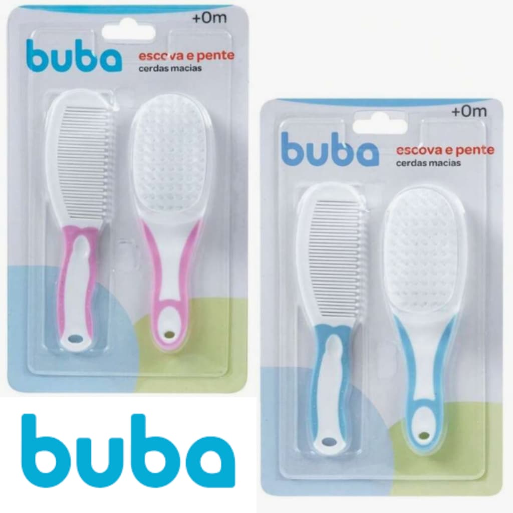Kit Pente e Escova Infantil Cerdas Naturais Macias - BUBA