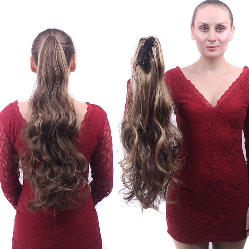 Aplique Cabelo Orgânico Rabo de Cavalo 55cm Liso Ondulado fio sem brilho com Piranha P006