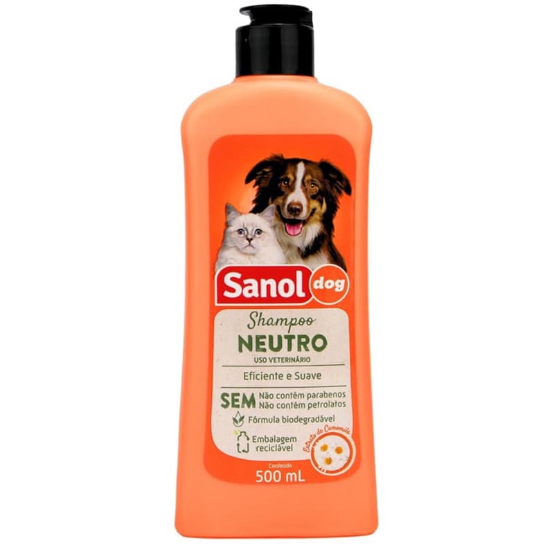 Shampoo para cães e gatos Sanol Neutro 500ml Pet Shop Dog