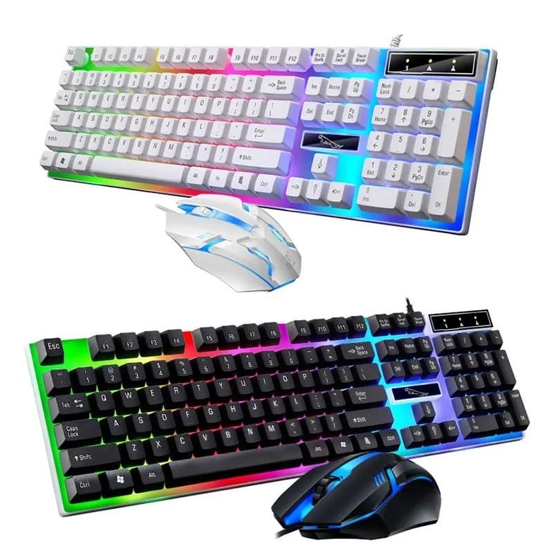 Kit Teclado e Mouse Gamer Semi Mecânico Iluminação RGB Anti Ghosting Com Fio USB PC Notebook