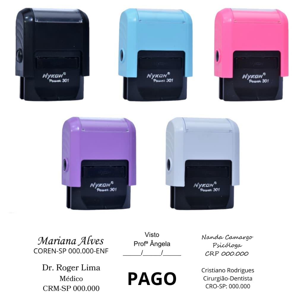 Carimbo Personalizado Nykon 301 27x10mm - Enfermagem Professor Médico Empresarial