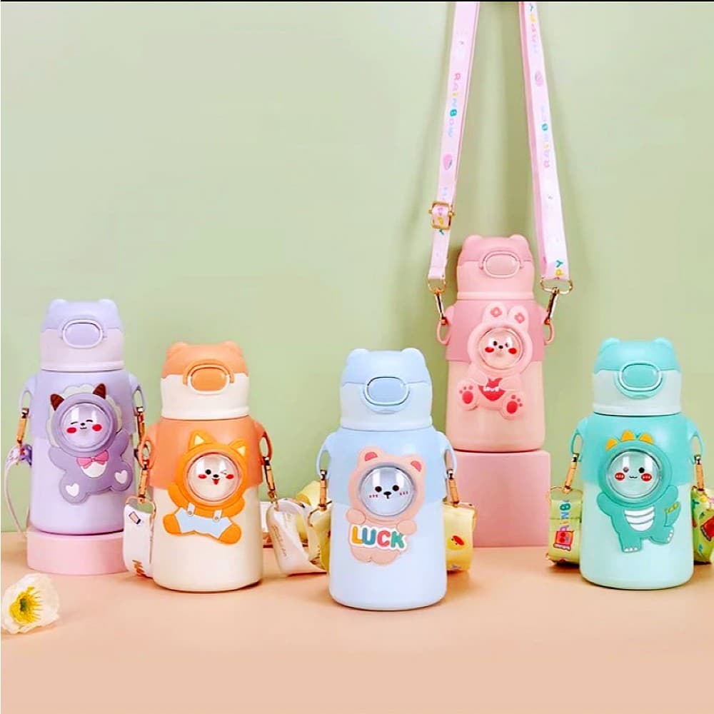 Garrafa térmica infantil com canudo e alça 500ml Copo em aço inox - M-1330