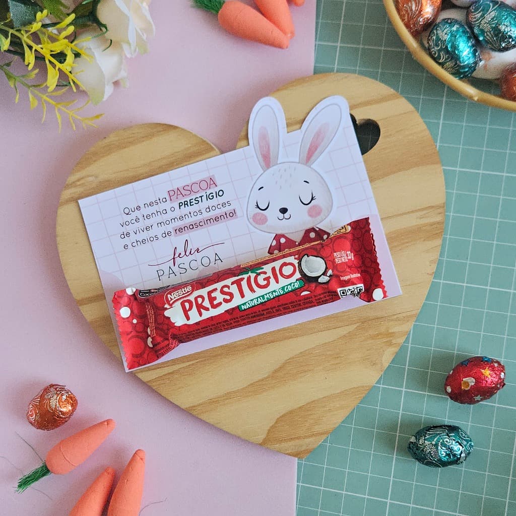 20/30/50 Card Coelho Páscoa para Prestígio e Mini Prestígio Lembrancinha Mimo Brinde (Não acompanha chocolate).