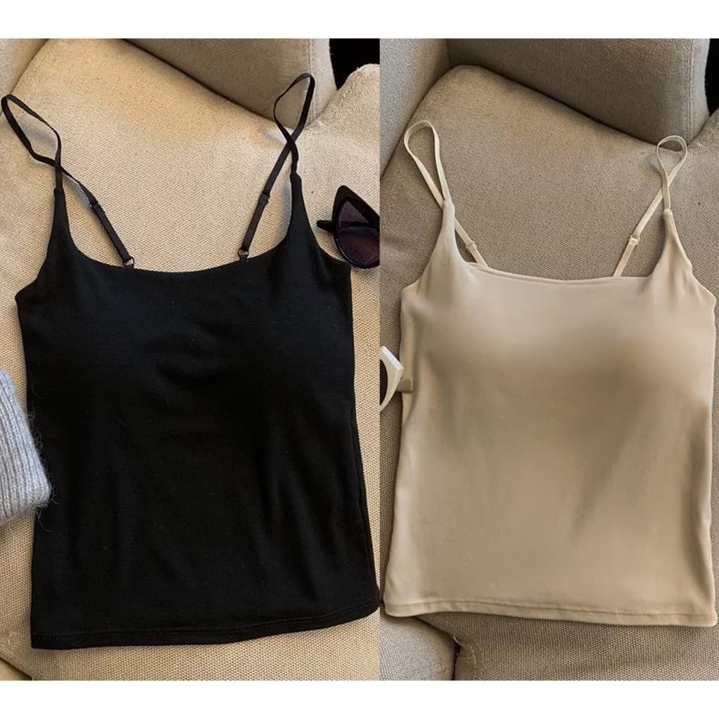 Blusa Feminina Regata Poliamida Alça Fina Regulável Gola Redondo Com bojo Basica Liso Importado Tecido grosso nada trans