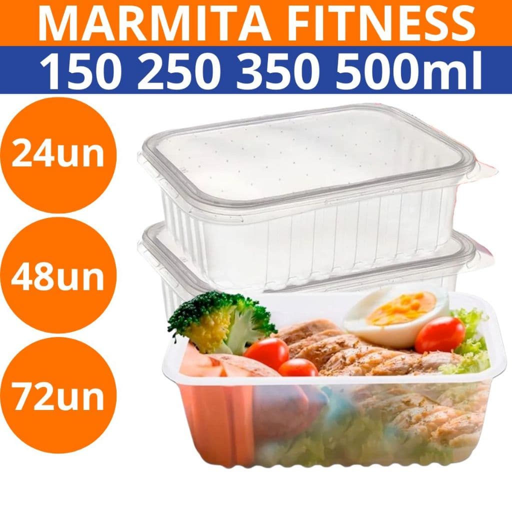 Pote Marmita Descartavel Embalagem Rentagular Plastico 150ml 250ml 350ml 500ml Comida Fitness