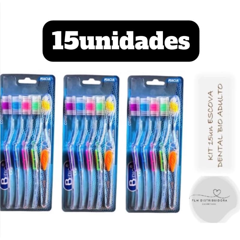 Kit com 15un Bio Oral Escova Dental Adulto Macia