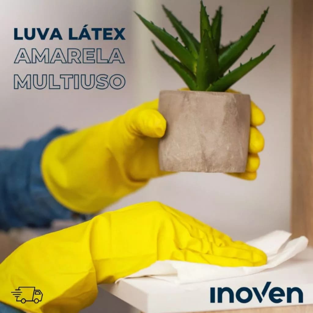 Kit Até 10 pares Luvas Limpeza Látex Multiuso Amarela