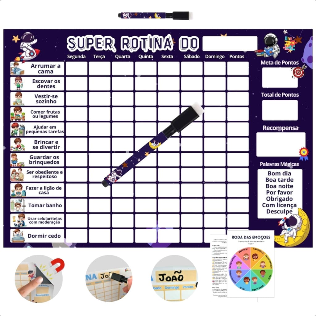Quadro de Tarefas Infantil Magnético com Caneta Incentivo Criança Rotina Diária Ímã Geladeira Parede