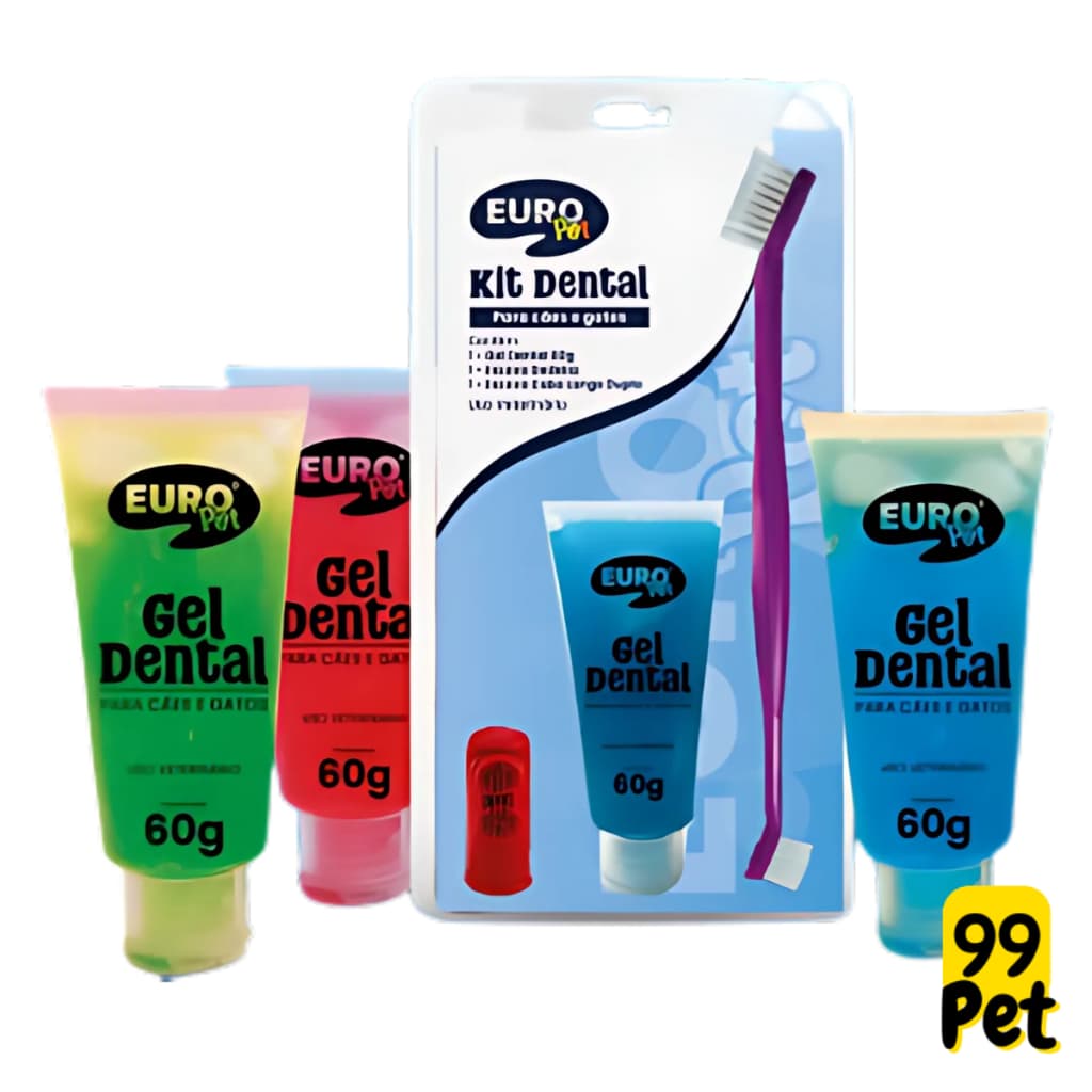 Gel Dental Escova de Dente e dedeira Kit Higienico para Cães E Gatos Euro Pet escova dupla