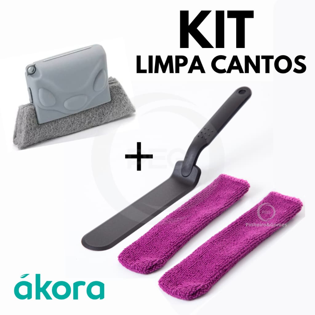 KIT Limpeza de Vãos Ákora Limpa Box + Limpador Janela Escova Limpeza Cantos