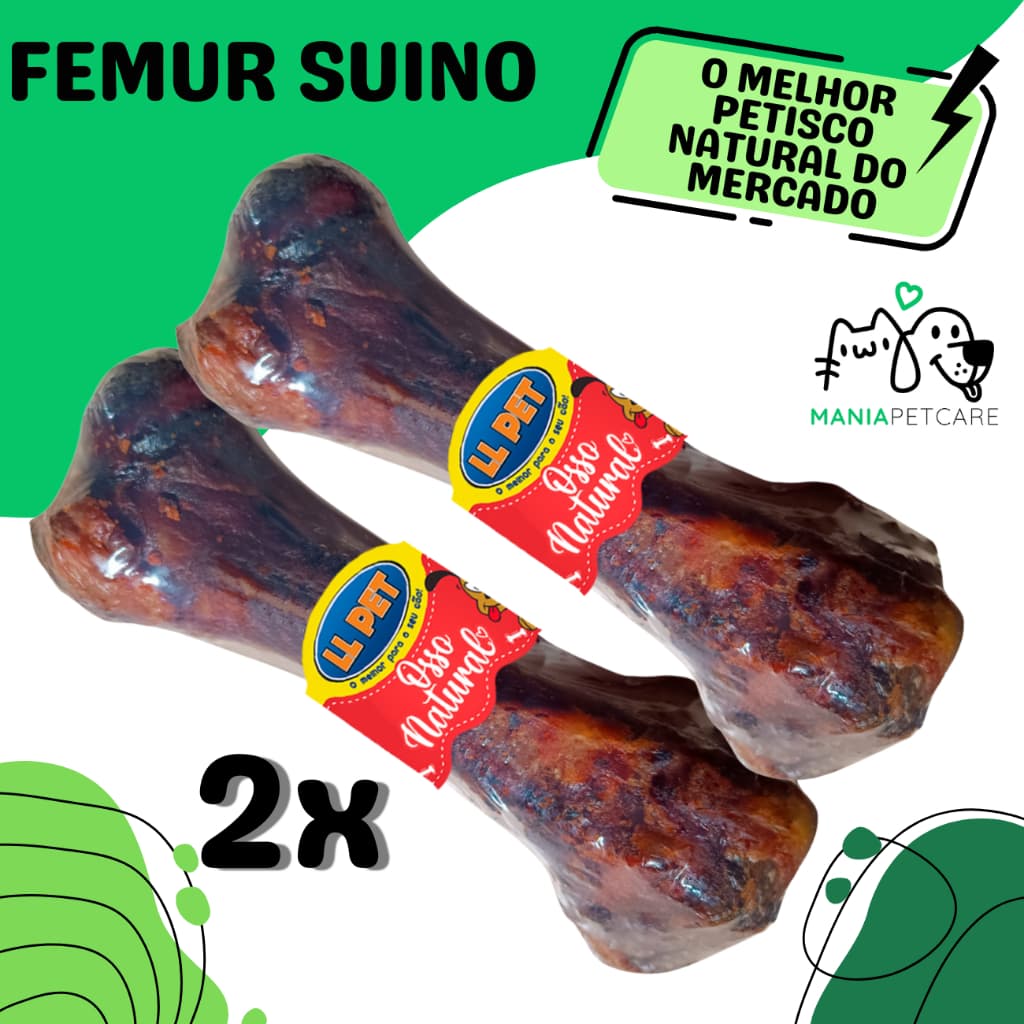 Osso Desidratado Petisco Pet Fêmur Suino 100% Natural Defumado Kit Para Cães