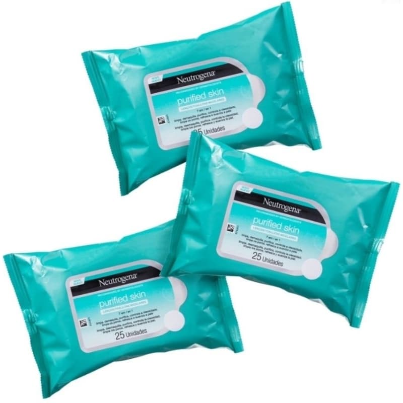 Lenço de Limpeza Facial e Demaquilante Neutrogena Purified Skin 25 Unidades Kit c/03