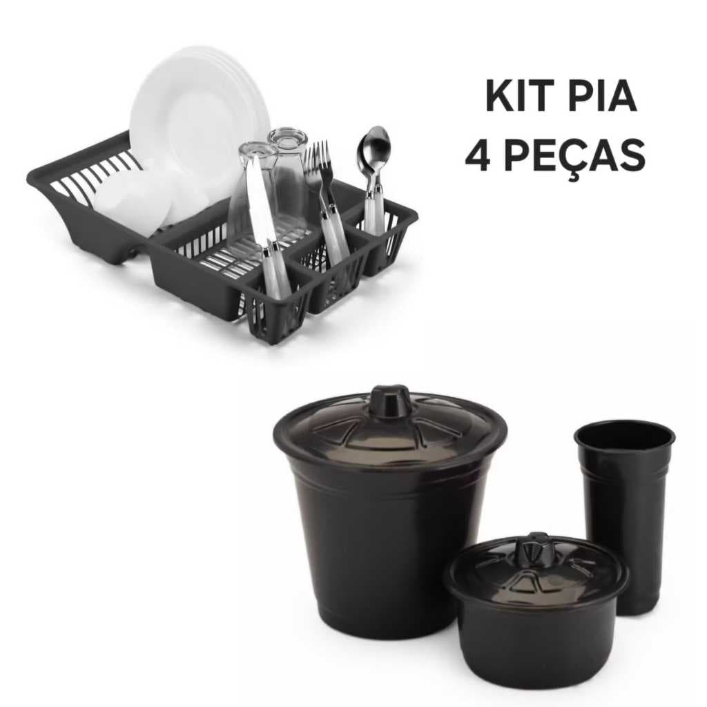 Kit 4 Pecas Escorredor Louça Compacto  + Lixeira Para Pia Com Porta Detergente e Organizador Limpeza Cozinha Praticidade