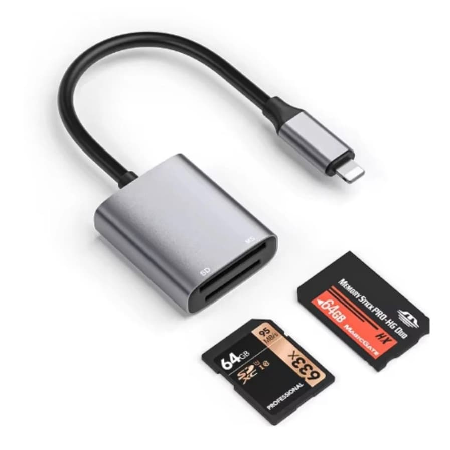 Leitor Cartão Sd Ms Memory Stick Pro Duo P/ iPhone Lightning - Cinza-escuro