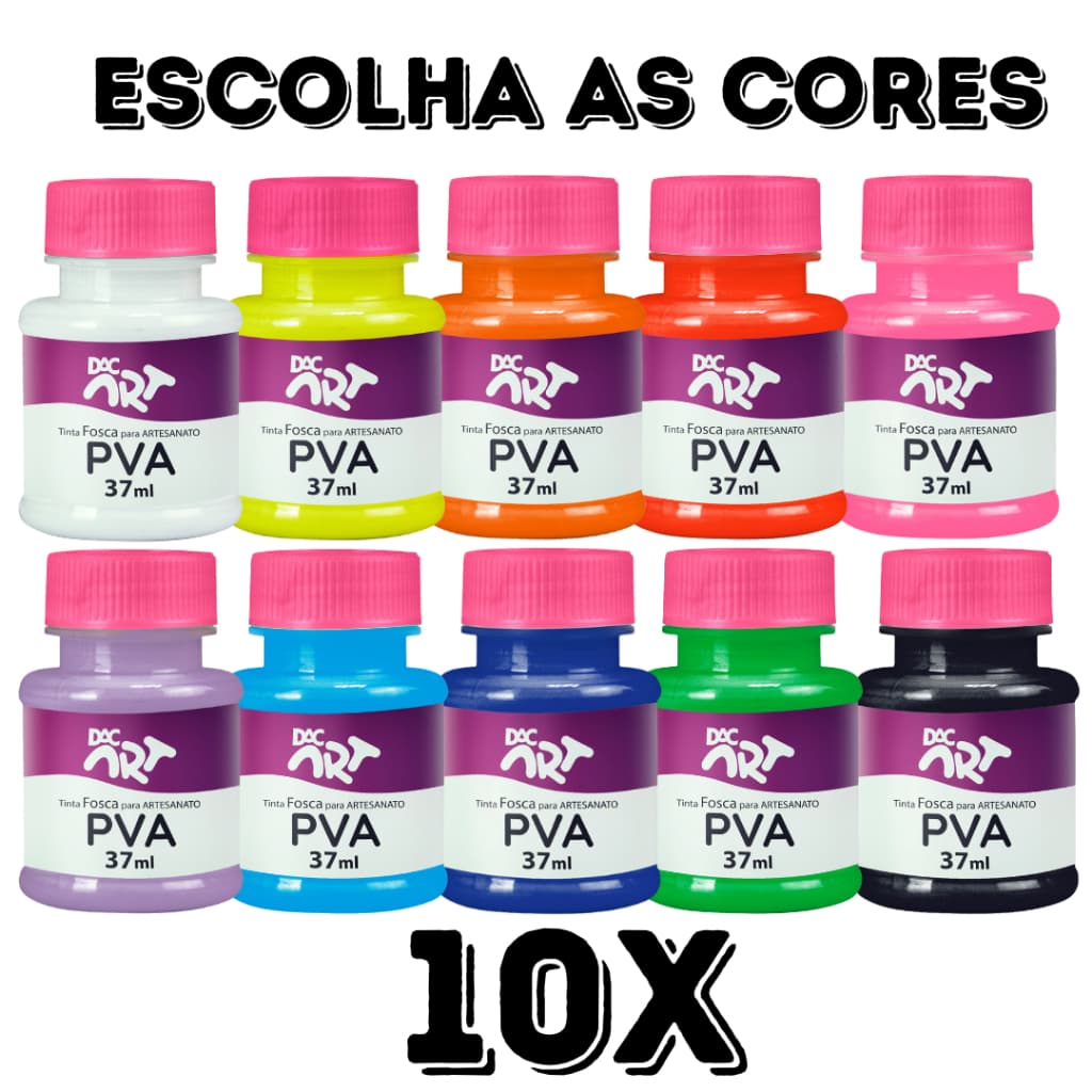 Kit 10 Tinta Pva Fosca Artesanato 37ml DAC Escolha as Cores