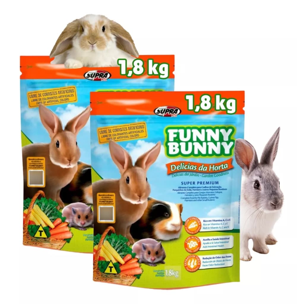 2 Ração Funny Bunny Delicia Da Horta 1,8kg Coelho E Roedores