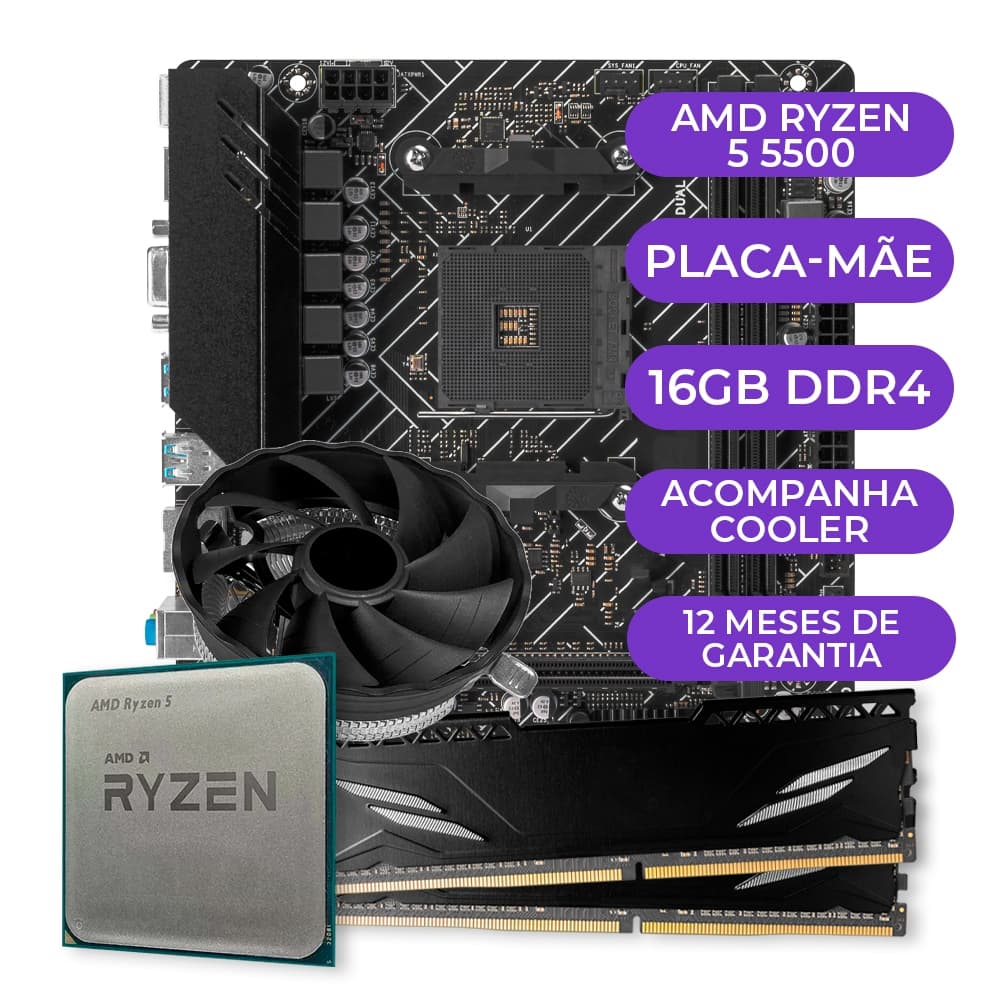 Kit Upgrade Gamer, Processador AMD Ryzen 5 5500, AM4, 16GB DDR4