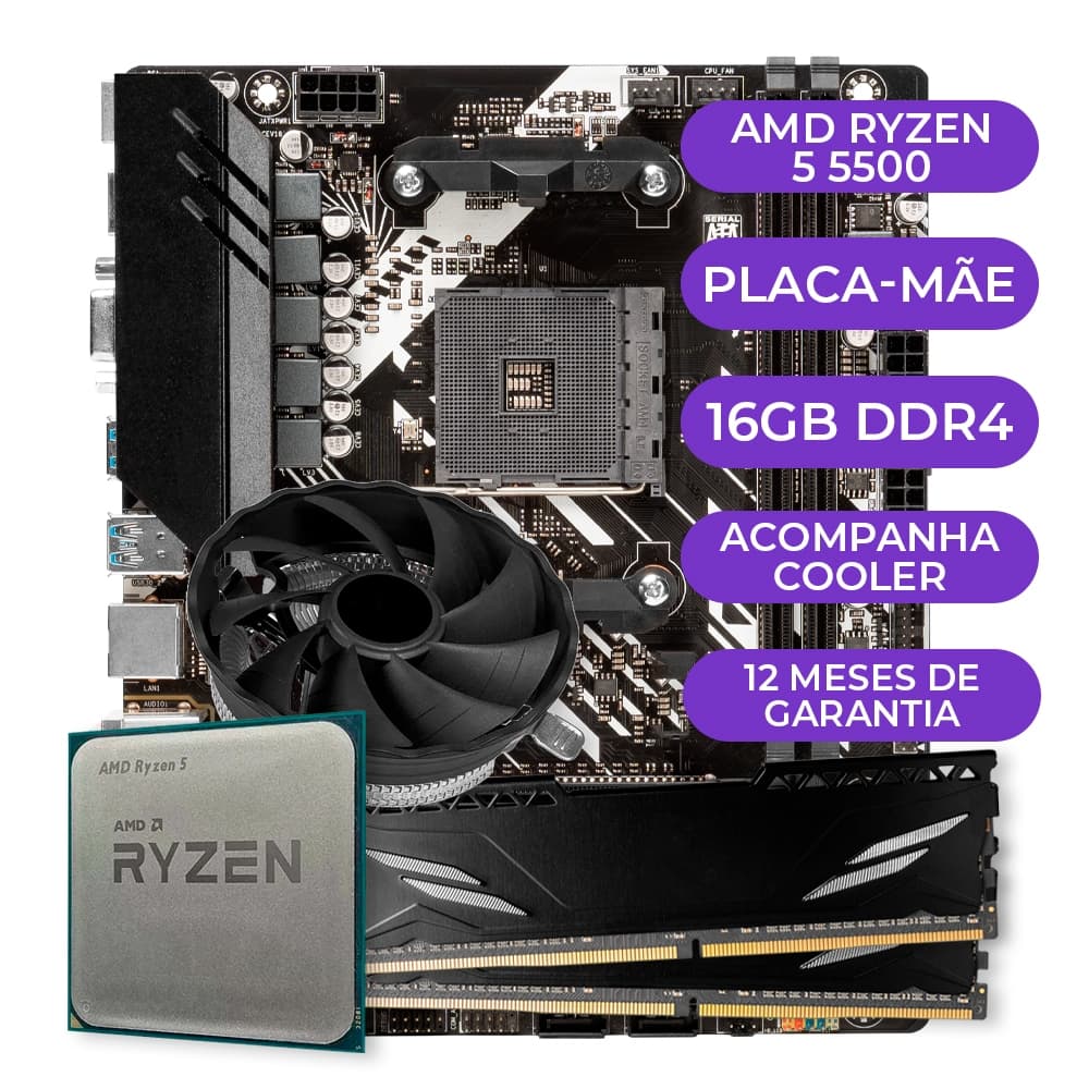 Kit Upgrade Gamer AMD Ryzen 5 5500 + B450M + 16GB DDR4