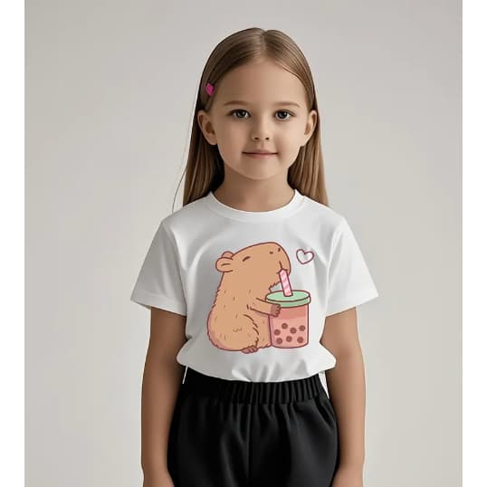 Camiseta Infantil Menina Capivara Milk Blusa 100% algodão estampada