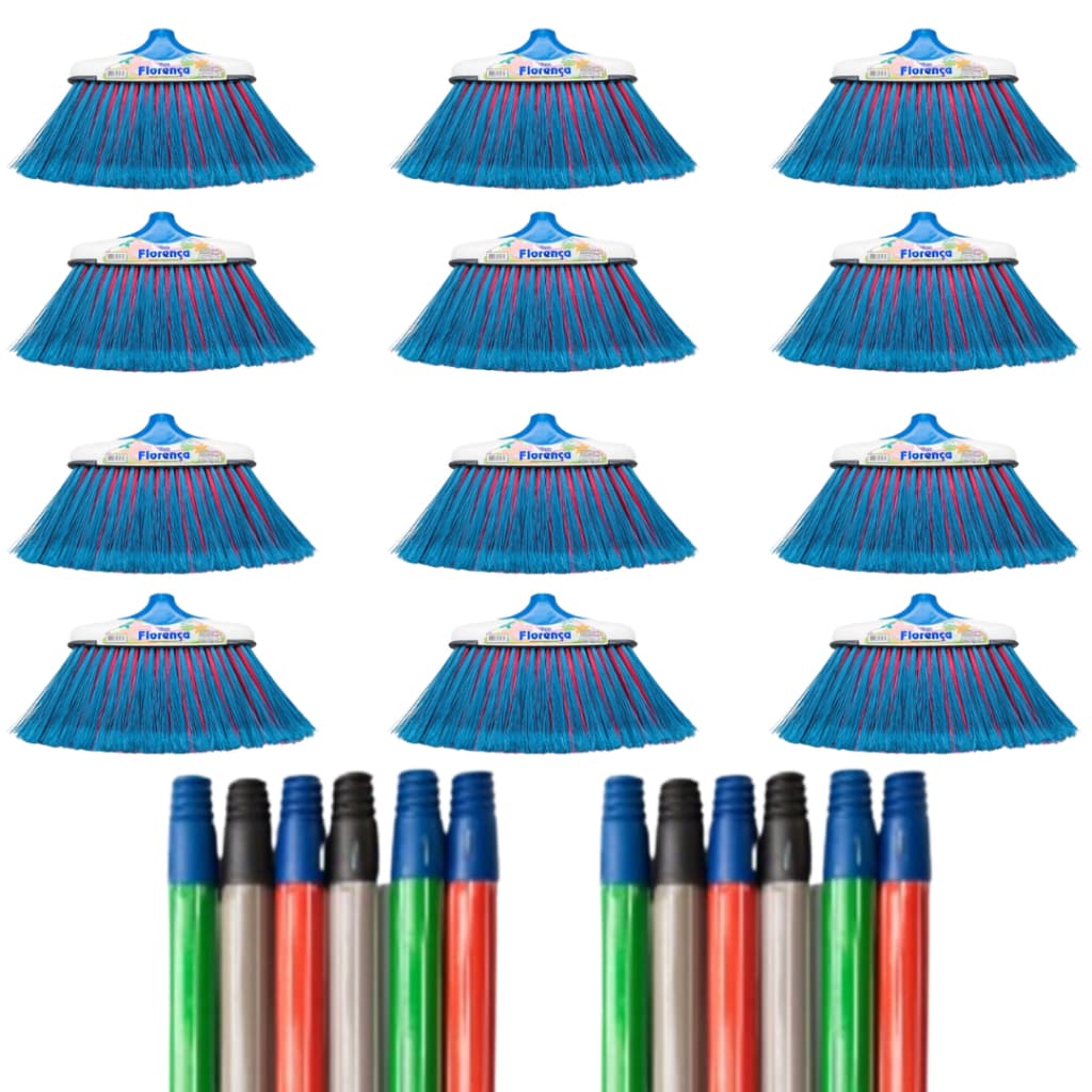 KIT COM 12 VASSOURAS FLORENÇA COM CABO