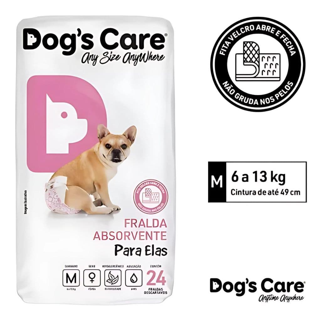 Fralda Descartável Higiênica P/ Cães Fêmea Dogs Care M 24 Un