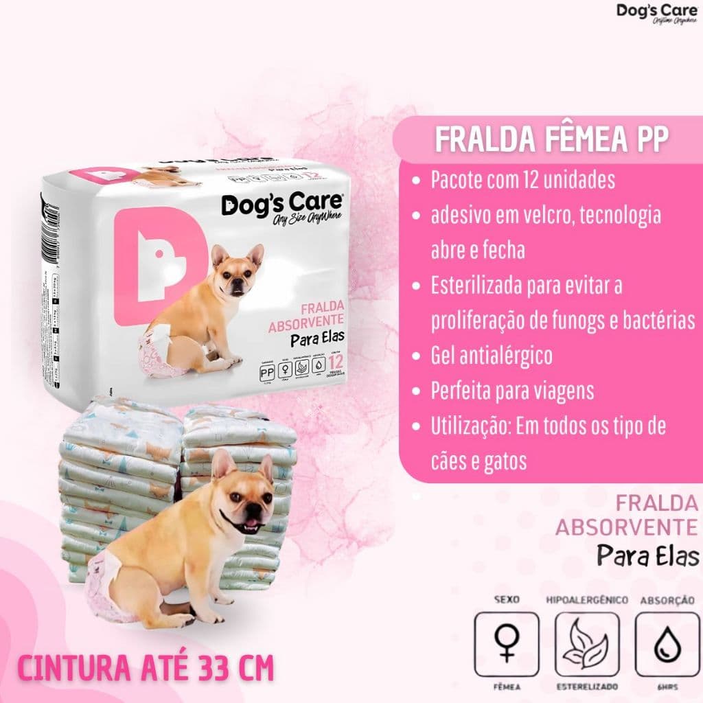 Fralda Higiênica Descartável P/ Cães Fêmea Dogs Care Pp 12un