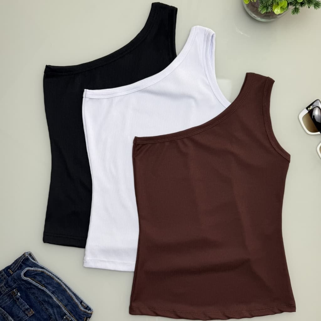 Kit 3 Blusa Regata Nula manga canelada Mula Manca premium