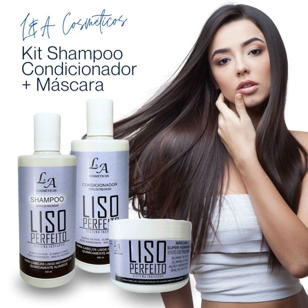 Kit Liso Perfeito Shampoo Condicionador e Máscara Hidratante - Efeito Progressiva - 3x300g