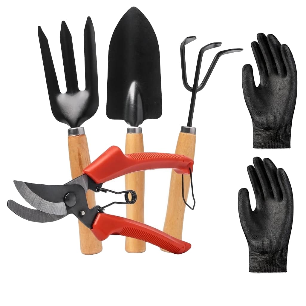 Kit Peças Jardinagem Ferramentas Tesoura Poda Ancinho Garfo Garfo Luva Jardineiro