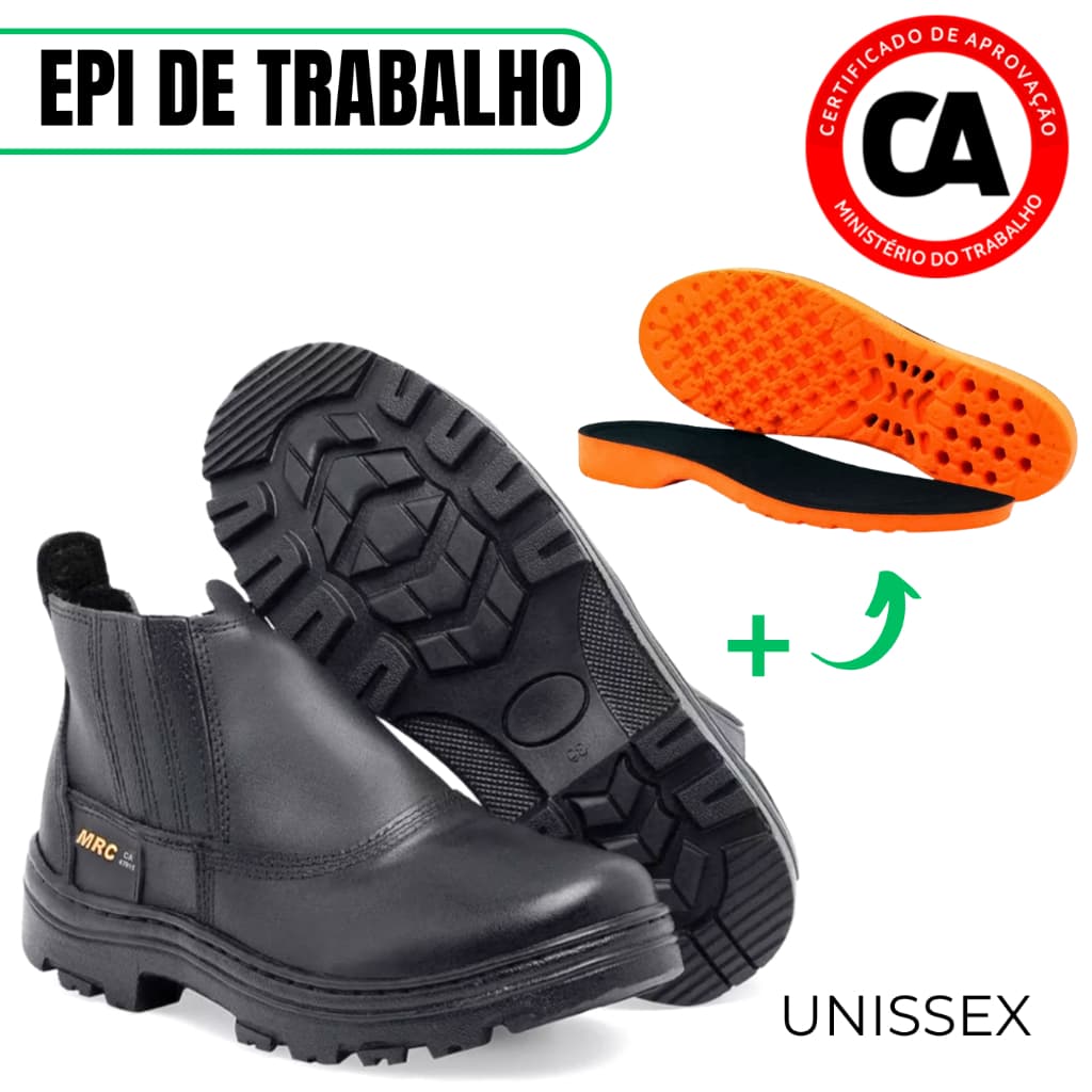 Bota Botina De Trabalho Epi De Segurança Com CA + Palmilha Ortpédica Em Gel Grossa