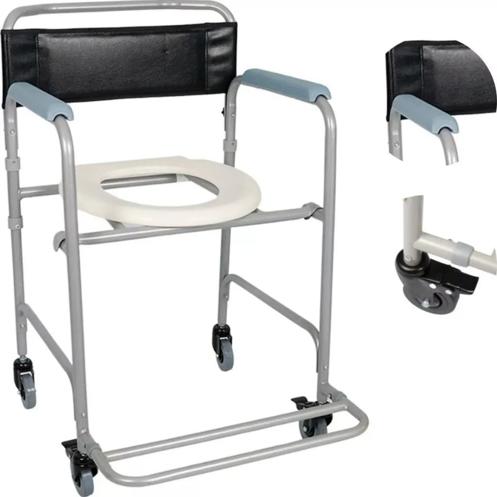 Cadeira de Banho D30 Até 100Kg Com Rodas e Apoio Para Higienização Idosos Cuidados