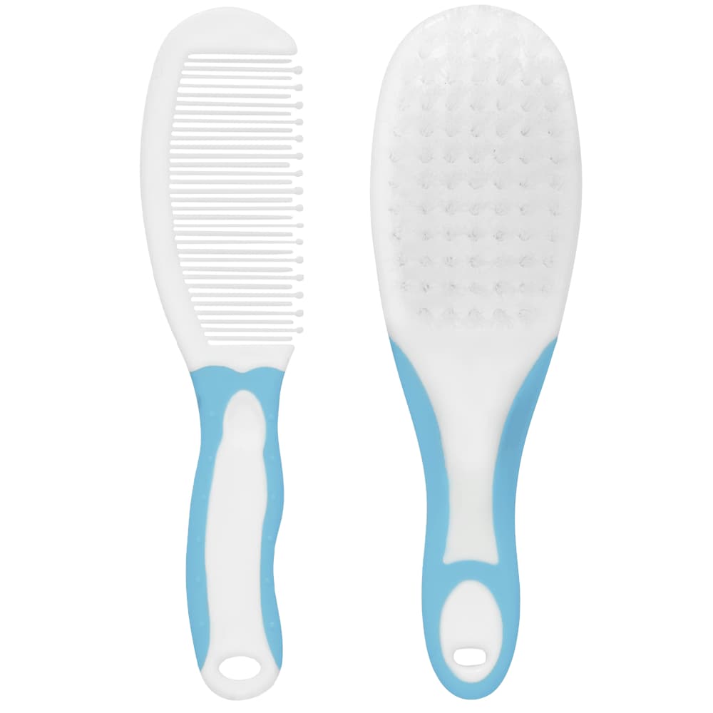 Kit Escova E Pente De Cabelo Bebe Infantil Cerdas Macias Buba Bebê RN Rosa e Azul